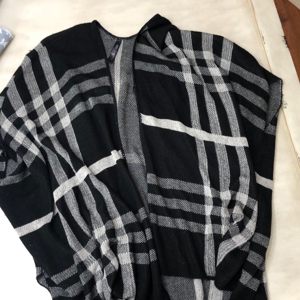 Black plaid poncho